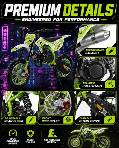 Image of 50cc Kid Gas Dirt Bike, 2-Stroke Gas Powered Kids Motorcycle