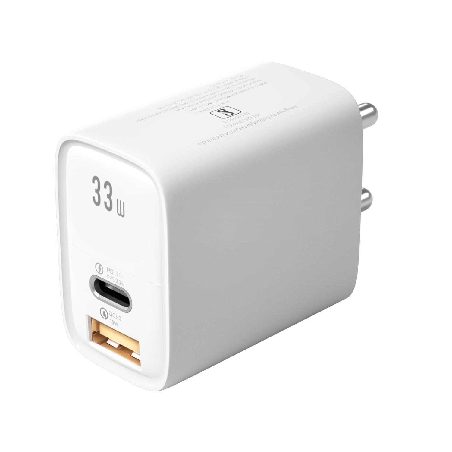 Muvtech Dual Port Fast Charging PD-33W USB-C & USB A QC.3.0 Charging Power Adapter, Type C Wall Charger, Fast Charger Compatible with Smartphone, Samsung Devices, Android Smartphones (White)