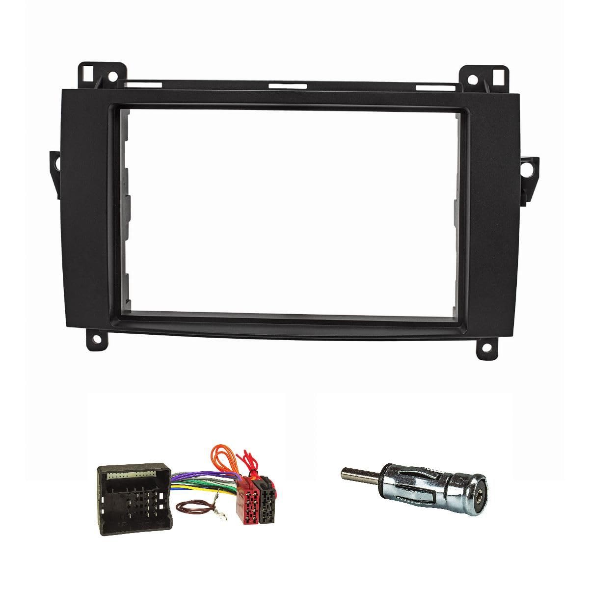 tomzz Audio 2434-005 Doppel DIN Radioblende Set kompatibel mit Mercedes A W169 B W245 Sprinter W906 Vito Viano W639 schwarz mit Quadlockadapter ISO Antennenadapter ISO DIN