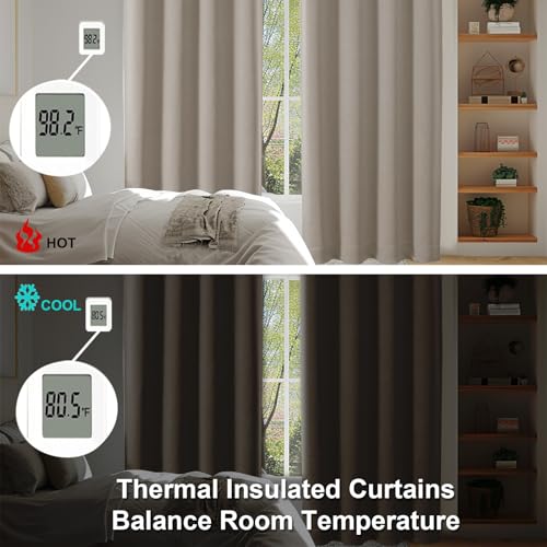 Simplebrand Ava Stone Blackout Curtains for Bedroom 84 Inch Length 2 Panels Set, Solid Thermal Insulated Privacy Living Room Window Treatment Curtains Blackout Drapes, W50 x L84 Inch, Stone