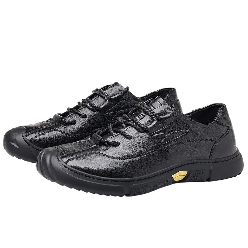 Men's Shoes Lace-up Outdoor Casual Leather Shoes Round Wear-Resistant Rubber Soft Sole Men Shoes