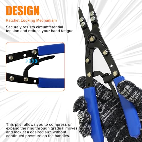 Image of 38700 Snap Ring Pliers External 10 inch Large Heavy Duty Ratchet Locking Design Anti-slip Circlip Pliers Blue Automotive Removal Tool Kit Compatible with Ford Super Duty Pickups 2007 and Newer (Blue)