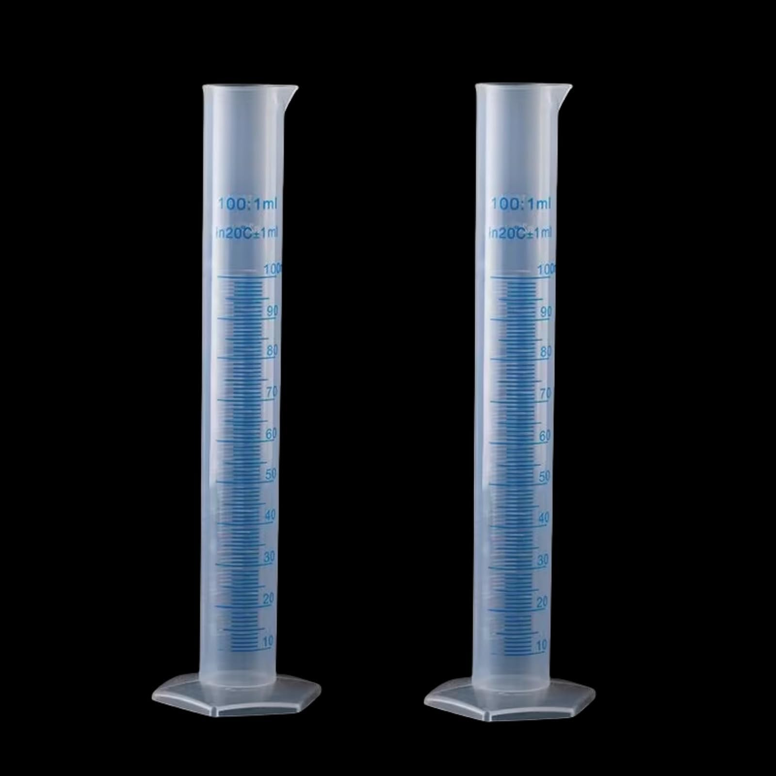 2 Pcs 100ml Plastic Measuring Cylinders Clear Graduated Cylinders Science Measuring Test Tubes Liquid Measuring Tools with Blue Graduation Lines