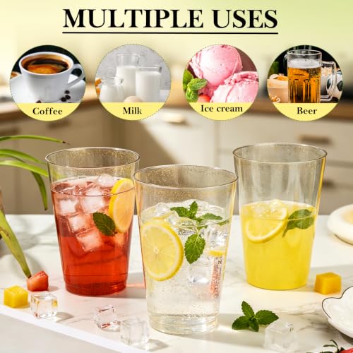 Image of 14 OZ 100 Pcs Gold Plastic Cups, Disposable Glitter Plastic Cups