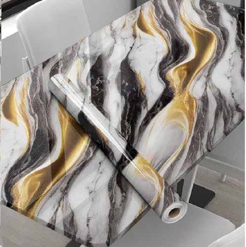 Image of KBR Self-Adhesive PVC 3D Wall Sticker Oil Proof and Waterproof, Kitchen Backsplash Black Gold Stickers Wallpaper for Hotel, Living Room, Bedroom & Cafe Walls (60cm x 200cm, Pack of 2)