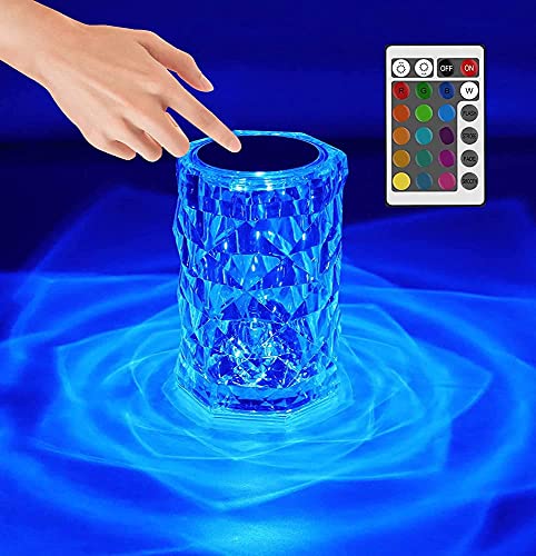 BestYiJo RGB Lampe de Table en Cristal Diamant, 16 Couleurs, 4 Modes, Rechargeable par USB, Lampe en cristal avec télécommande, Lampe Cristal Tactile pour Décorez la chambre(Lampe de Table Rose) Cover