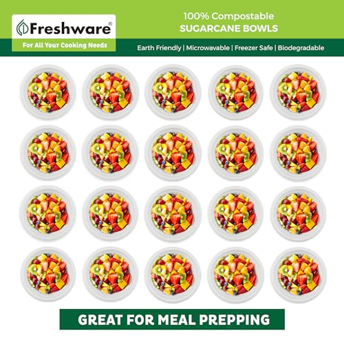 Image of Freshware Paper Bowls - Disposable 16 oz. Soup Bowl, 125-Pack Biodegradable Sugarcane Fiber Serving Bowls - Heavy Duty Bagasse for Hot Food Plates - Microwave & Freezer Safe, Stackable Dinnerware