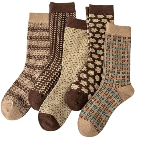 Kelabia 5 Pairs Vintage Cotton Womens Cute Crew Socks - Fall Aesthetic Long Preppy Ankle Socks