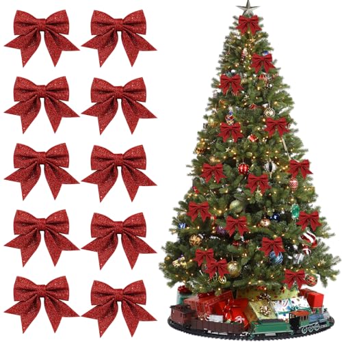 10 Stück Rote Schleifen Weihnachten, Weihnachtsschleifen Glitzer,...
