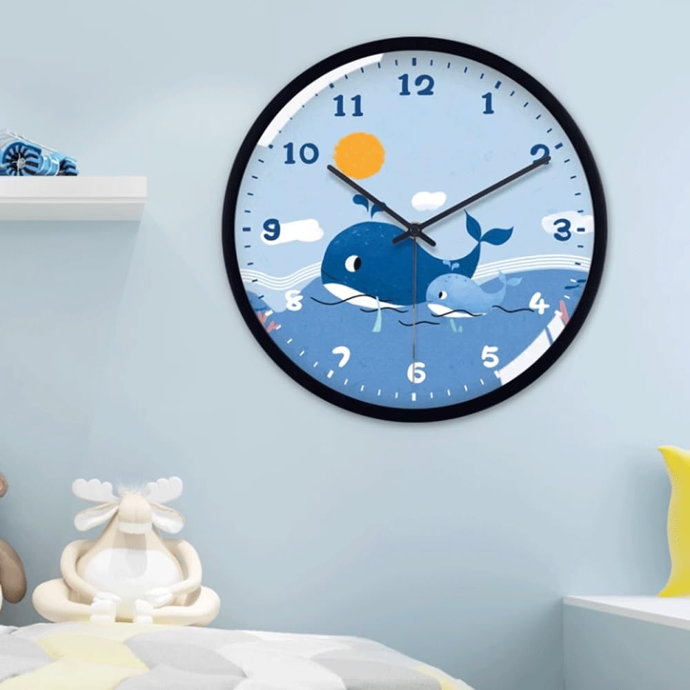 Tiempo Reloj de Pared Cuarzo con Onda eléctrica silenciosa, Creativa, sin perforación(Negro,16inch)