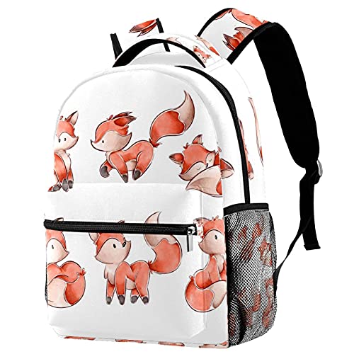 Sac à dos bleu motif renards style classique décontracté pour étudiant
