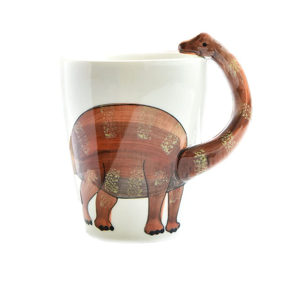 WAIT FLY Creative Ceramic Coffee Mug, 3D Dinosaur Shaped Handle Design, Milk Oatmeal Breakfast Mug, Drinkware Cup-Brachiosaurus-13 OZ