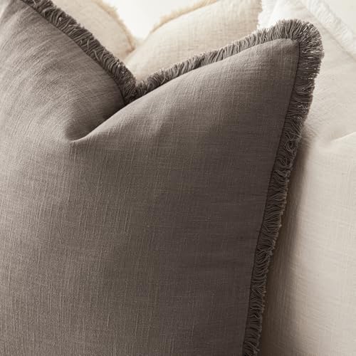 Image of Foindtower Set of 2 Decorative Linen Fringe Throw Pillow Covers Cozy Farmhouse Cushion Cover with Tassels Accent Pillowcase for Couch Chair Sofa Bed Living Room Home Decor,16x16 Inch,Light Coffee