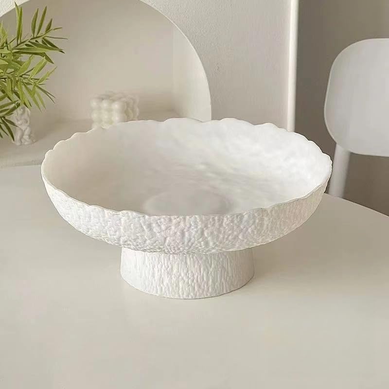 Tall Standing Matte Ceramic Fruit Bowl | 26.4 cm High Temperature Thick Ceramic Bowl Wide Base Non-Slip Tray with Irregular Edge Design Perfect Decoration for the