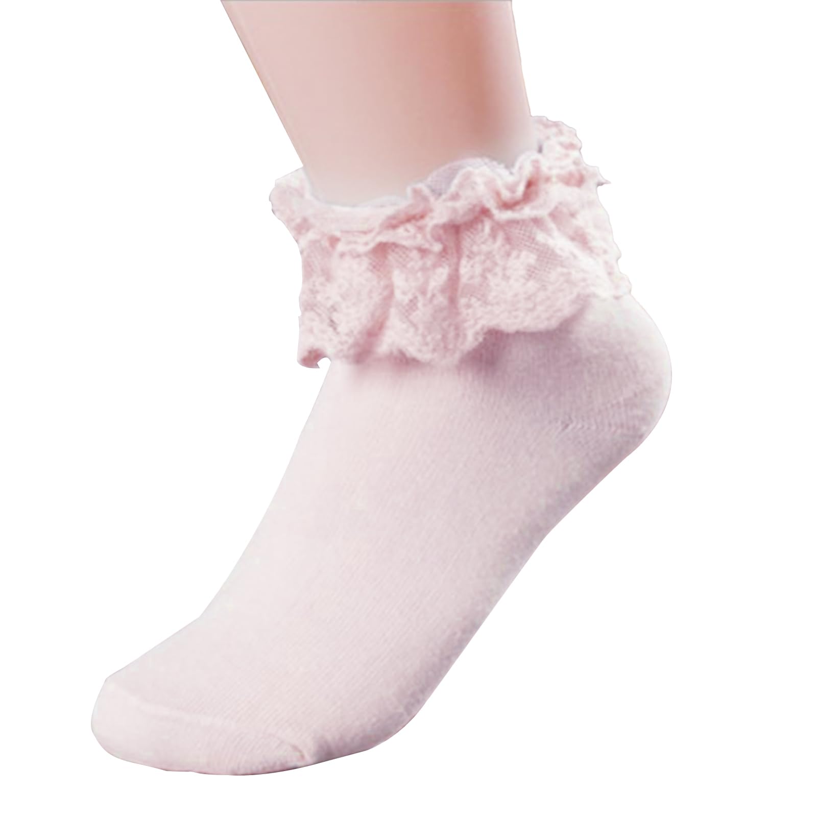 Mkyszlt Women's Pink Lace Ruffle Frilly Ankle Socks For - Cotton Ruffled Top Opaque Anklet With Lace Ruffles - Bobby Socks For Lolita, Dress, Princess Occasions