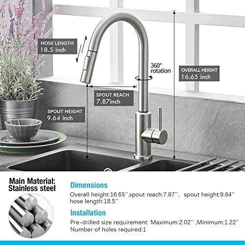 Qomolangma Touch Sensor Kitchen Faucets with Pull Down Sprayer, Touch On Single Handle Kitchen Sink Faucet with Pull Out Sprayer, Stainless Steel, Fingerprint Resistant,Brushed Nickel