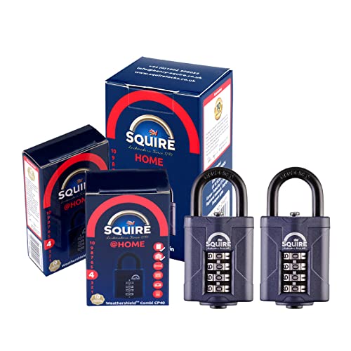 Squire Heavy Duty Padlock (CP40 Multipack x2) - Toughest Steel Shackle - 4 Wheel Combination Padlock - Alloy Steel for Corrosion Resistance - Weatherproof Lock for Home, School & Garage (Blue, 40 mm)