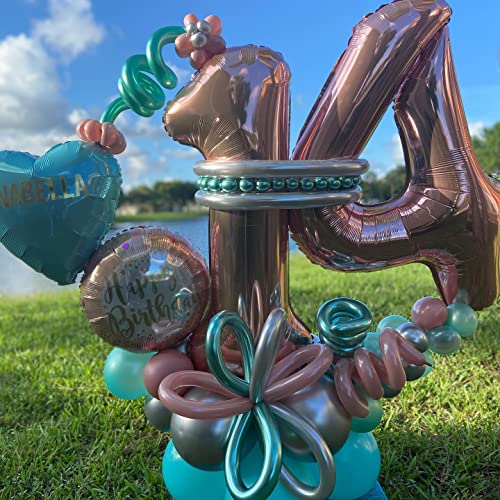 Image of 40 Inch Rose Gold 14 Number Balloons Giant Jumbo Huge 14 41 Foil Mylar Helium Number Digital Balloons Rose Gold Birthday Mylar Digital Balloons 14th Birthday Anniversary Events Party Decorations