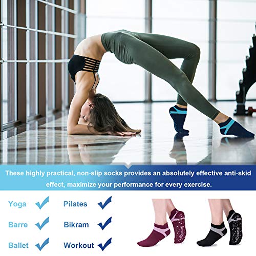 Image of Muezna Non Slip Yoga Socks for Women, Anti-Skid Pilates, Barre, Hospital Socks with Grips, Size 5-10