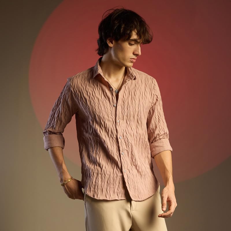 Image of CAHOOT Men's Foliage Strokes Shirt for Casual Wear | Spread Collar | Long Sleeve | Button Closure | Shirt Crafted with Comfort Fit for Everyday Wear