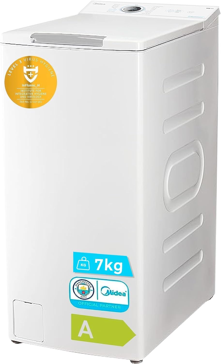 Midea Lavadora Carga Superior 7kg de 1200 RPM - Lavadoras con 15 programas y diseño ultra slim - Maquina de lavar ropa de libre instalación con Función de vapor, Lavado Rapido y Modo ECO