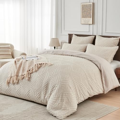 YASMENG Boho-Stil Bettwäsche 135x200 Beige Geometrisch Getuftet 2teilig...