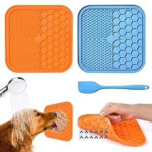 AiQInu Schleckmatte Hund mit Saugnapf,2 Stück Leckmatte Hund BPA-frei mit 1 Silikonspatel,Slow Feeder Hunde Leckmatte,Schleckmatte Katze für Hundebaden,Trainieren,Fellpflege & Krallenpflege (Small)