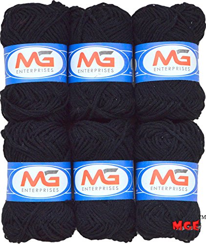 Image of M.G Enterprises Black Wool Ball. Hand Knitting Art Craft Soft Fingering Crochet Hook Yarn, Needle Knitting Thread Dyed - Pack of 8