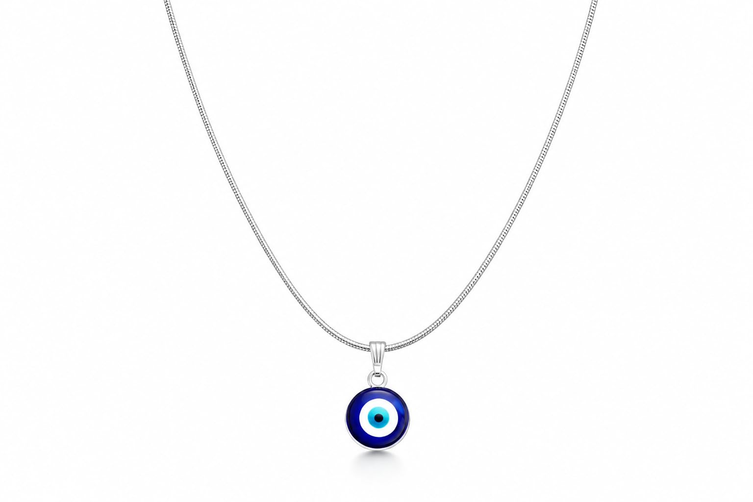Evil Eye Pendant Necklace for Women Silver Plated Blue Nazar Protection Charm Chain Stylish Round Pendant Jewellery for Girls Trendy Daily Wear Anti Tarnish Gift Item for Her Birthday Anniversary-image-40