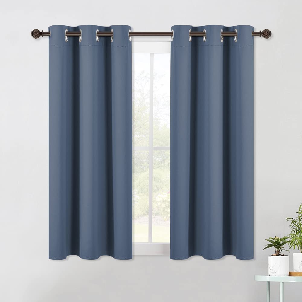 NICETOWN Blackout Draperies Curtains for Kids Room, Window Treatment Thermal Insulated Solid Grommet Blackout Drape Panels for Bedroom (Set of 2 Panels, 42 by 54 Inch, Stone Blue)