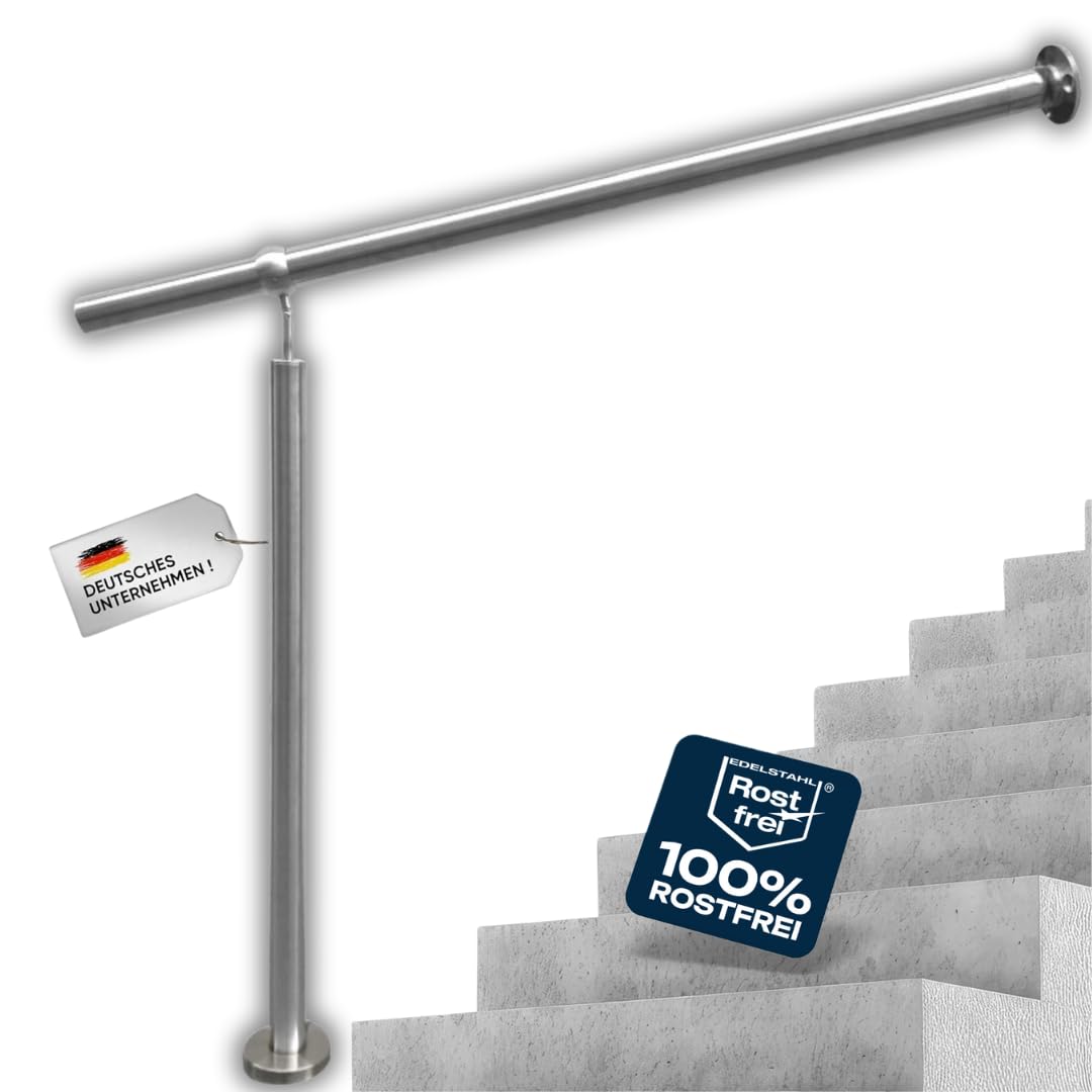 Edelstahl Eingangsgeländer Buchetmann2 Markengeländer mit Wandanschluss Handlauf rostfrei V2A Innen Außen Treppengeländer, Geländerhöhe 1000 mm (Aufgesetzte Montage, 700 mm Handlauflänge)