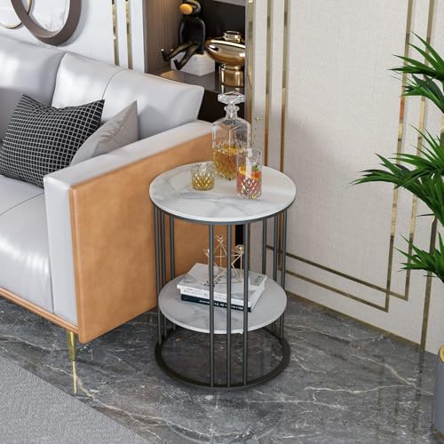Image of Coffee Table /End Table /Center Table /Corner Table /Sofa Side Table /BedsideTable /nightstand for Living Room Bedroom Balcony Table with Marble Design Wooden Top Black