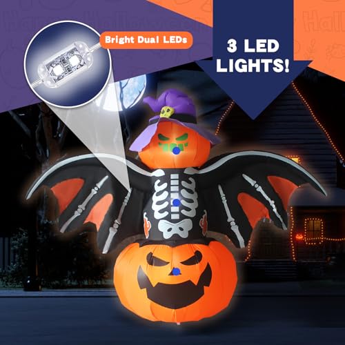 Gardwin IDH2404 8Ft Width Halloween Inflatable Bat Outdoor Decorations, Inflatable Yard Decorations, Blow Up Outdoor Halloween Holiday Decor With Led Lights thumb #2