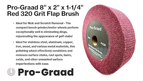 Image of 8 inch x 2 inch x 1-1 /4 inch Arbor Red Bench Grinder Polishing Wheel, 320 Grit, Tight Weave, Great for refurbishing Golf Clubs and Metal, Non-Woven Wheel for Copper, Metal, Finishing, and Burnishing