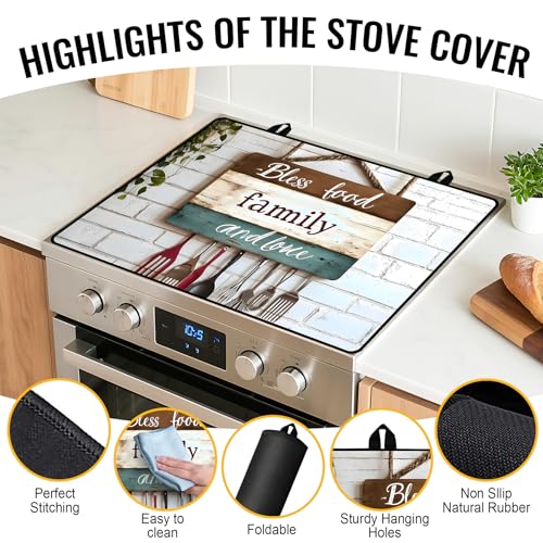 Image of Stove Top Cover for Electric Stove,Glass Stove Top Cover, Heat Resistant Glass Cooktop Cover, Stovetop Protector, Kitchen Decor, Dish Drying Mats Cover for Ceramic Washer Top 28.5x20.5 inch