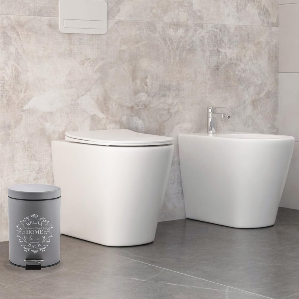 PALUPLUS Cestino da Bagno in Metallo con Coperchio, Misura 20,5x28 cm e Capacità 5 Litri, Pedale Apertura Automatica, Pattumiera con Secchio Estraibile per salviette, cosmetici -5271 (Grigio)