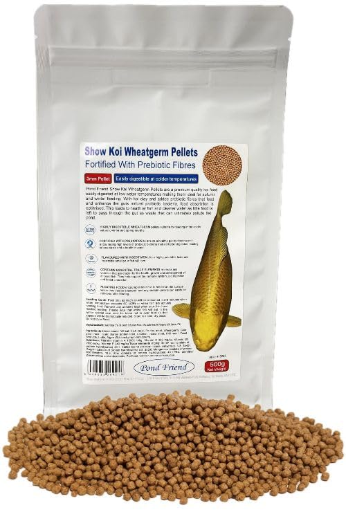 Pond Friend Show Koi Wheatgerm Pellets Autumn Winter & Spring Low Temperature Food 3mm 500g With Prebiotics To Aid Digestion & Immune System Increase Probiotic Bacteria Gut Health