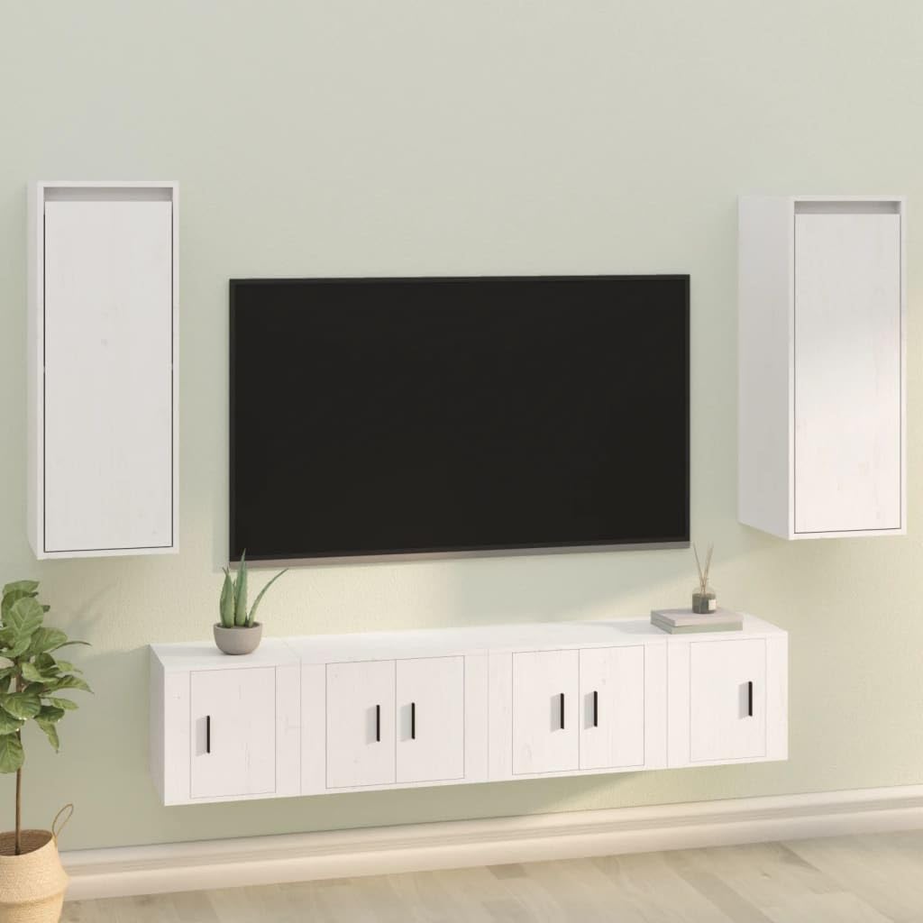 Set of 2 White Solid Pine Wood Floating Wall Cabinets | Each 11.8"x11.8"x31.5" unit provides space-saving storage for living rooms, bedrooms, and media centers.