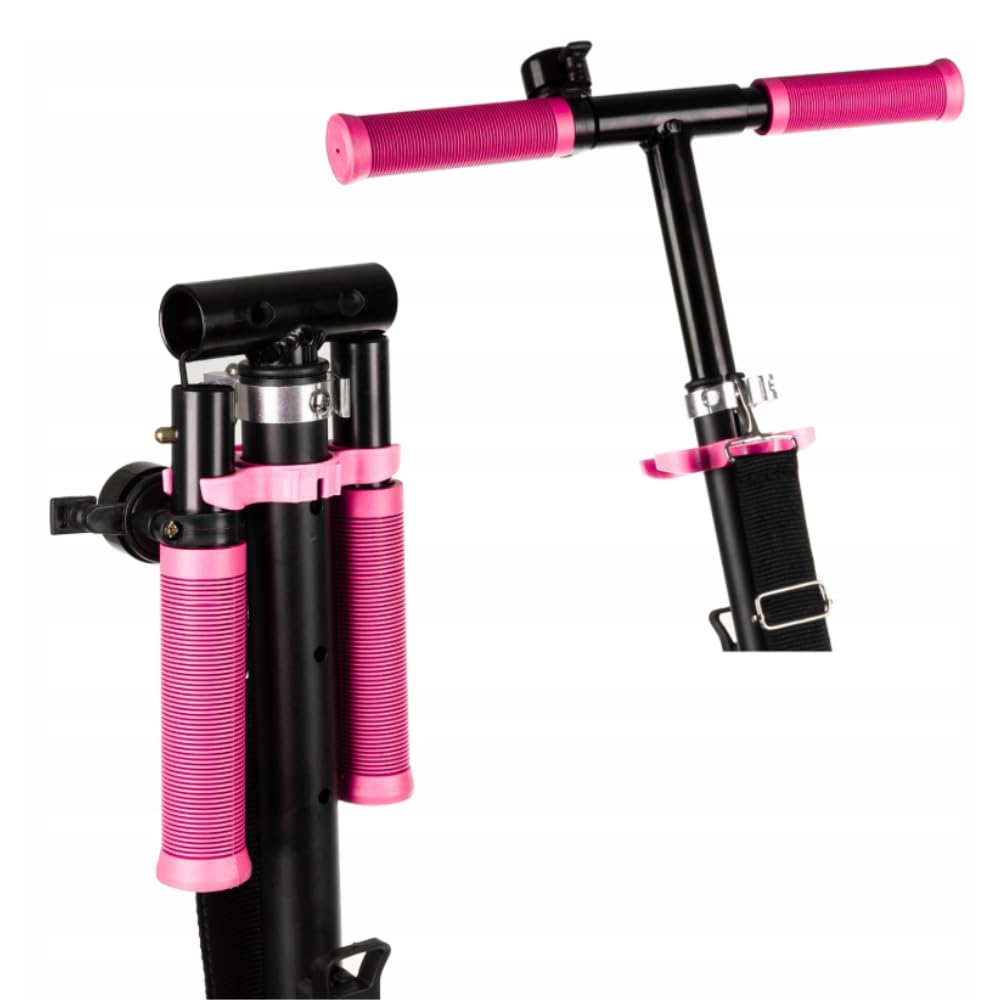 KRUZZEL Roller Kinder Klappbar ab 8 Jahren bis to 100 kg 200-mm-Räder - Höhenverstellbar Lenkrad 87–92–98 cm -Scooter Rosa mit Fußbremse und Flaschenhalter - Aluminiumrahmen 25628