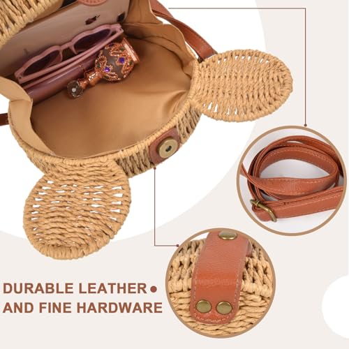 Mouse Ear Straw Purse for Women - Kawaii Rattan Woven Boho Crossbody Bag, Summer Wicker Beach Clutch handbags for Vacation3