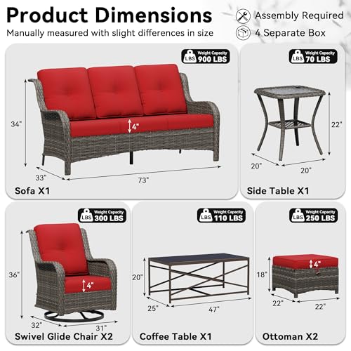 Image of 7 Piece Outdoor Wicker Patio Furniture Set, Outdoor Swivel Rocker Patio Chairs Set with Thickened Olefin Cushions, High Back and Deep Seating, Hand-Woven PE Rattan for Porch, Deck