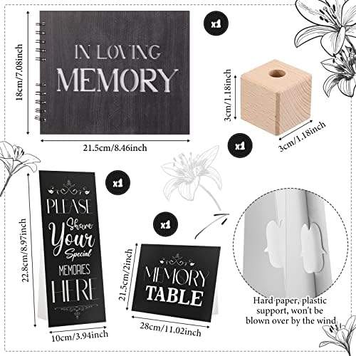 66 Pcs Funeral Guest Book Set Including Funeral Memorial Card Box Share a Memory Card Guest Book Pen Wooden Pen Holder Memory Table Signs Funeral Decorations Memory Signs for Funerals Farewell Party