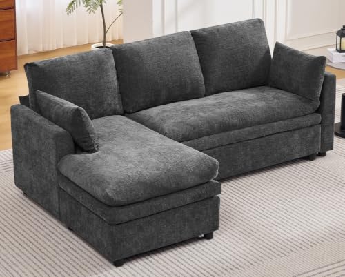 Image of 85 inch Sectional Couches with Left Chaise, Comfy Deep Dual-Layer Cushion Couch, 4 Seater L Shaped Couch, Modern Modular Sofa, Chenille Sofas for Living Room, Apartment, Grey