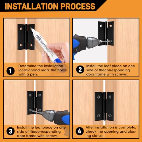 12 PCS 2 inches Black Door Hinge Cabinet Hinges Stainless Steel Butt Hinges Home Furniture Hinges Bisagras for Door, Window, Case Lid, Wooden Box Chest with 72 Mounting Screws, Black - Image 5