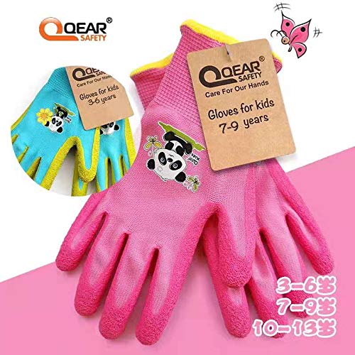 QEARSAFETY Girl Pink Kids Garden Gloves,3-6 Years Toddler, DIY, Kindergarten,Outdoor, Knitted Liner - Image 5