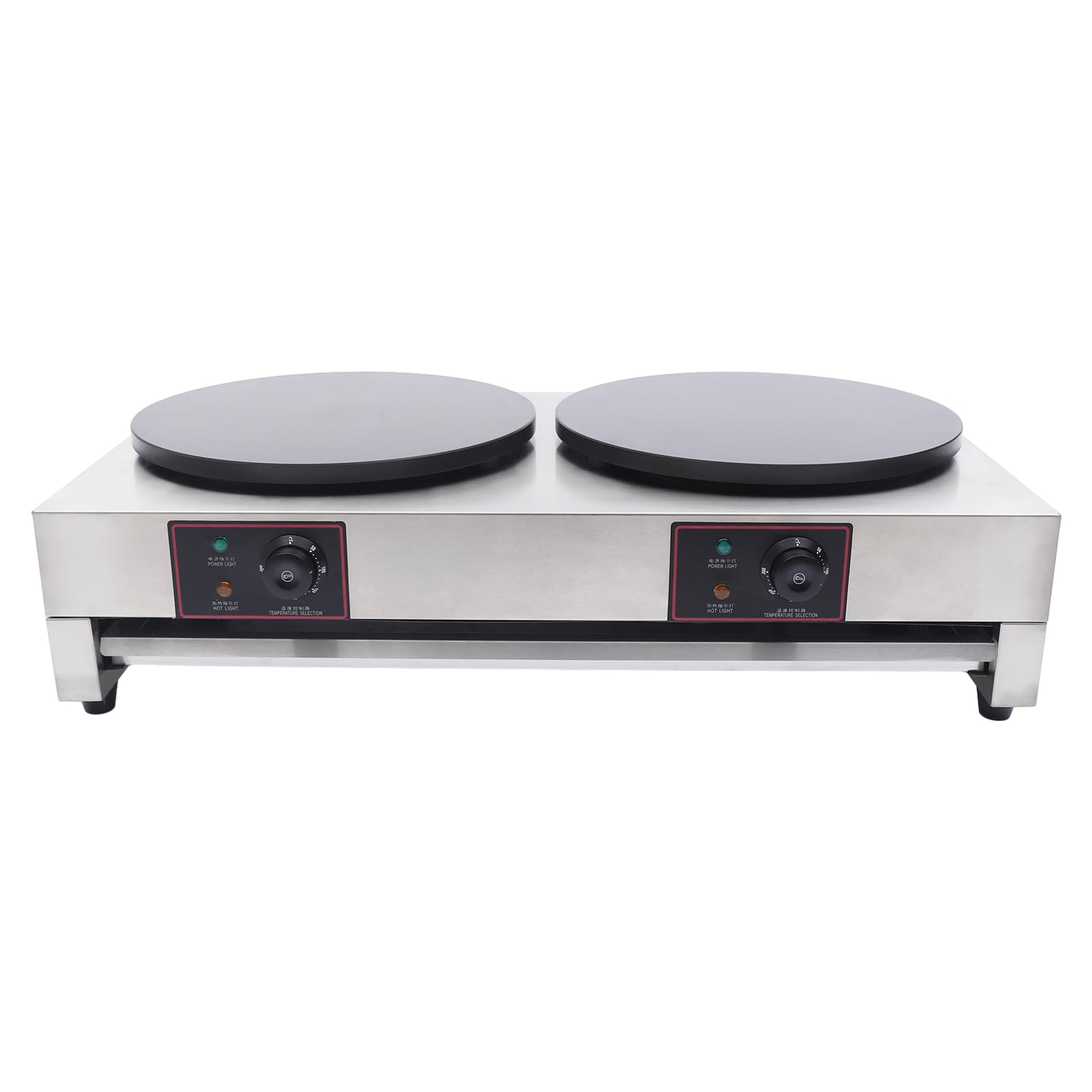 CRYBY 2-Pan Electric Crepe Maker, 3.4KW Stainless Steel Pancake Maker Griddle Crepe Pan with 4 Non-Slip Feet and 1 Spatula, Portable Crepe Making Machine for Eggs Tortilla Omelets Quesadillas, 110V