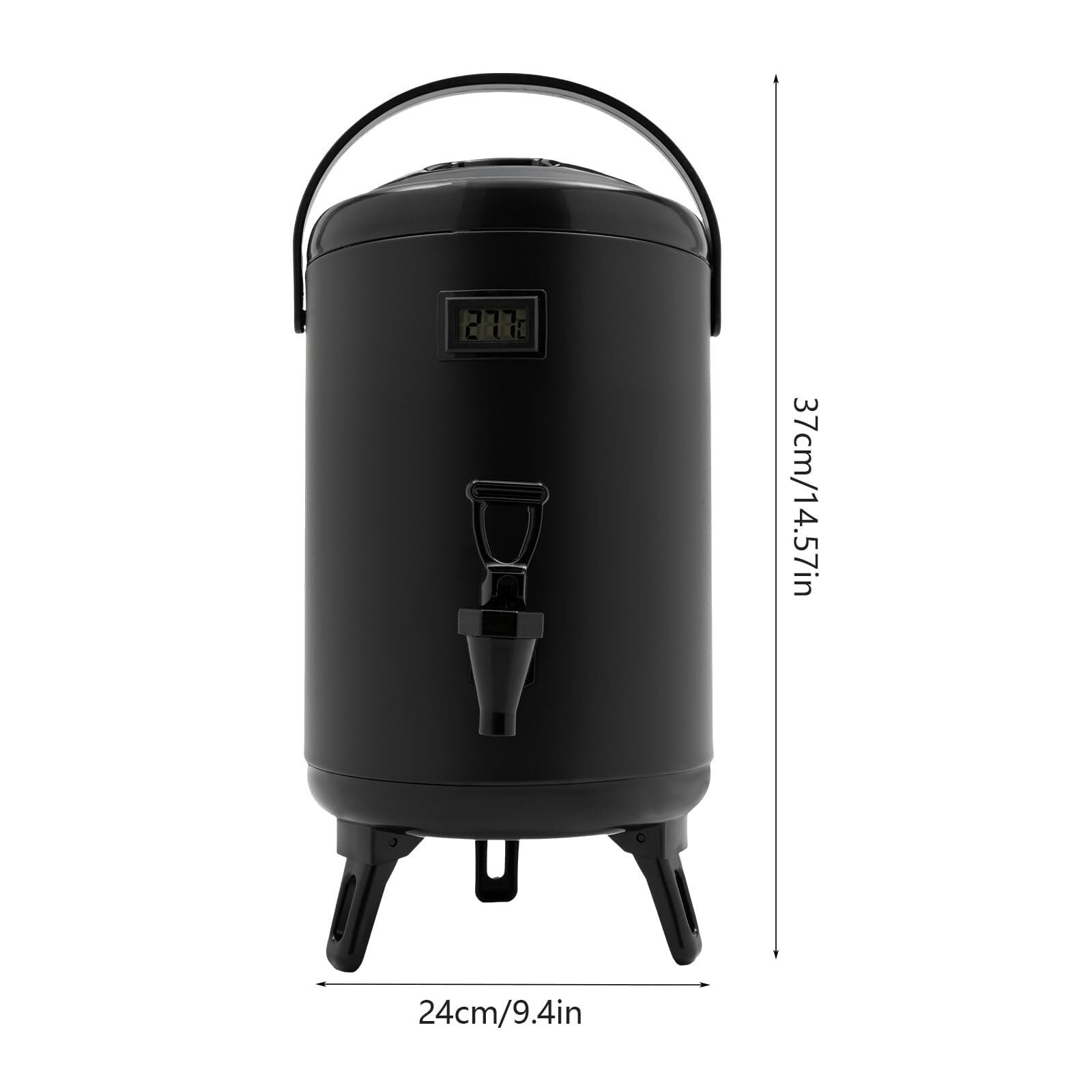 Izolowany dozownik na napoje Pojemnik na kawę z kurkiem i termometrem Dozownik napojów ze stali nierdzewnej z wodą i sokiem do kawy, herbaty(Black,2.1 Gal/8 L)