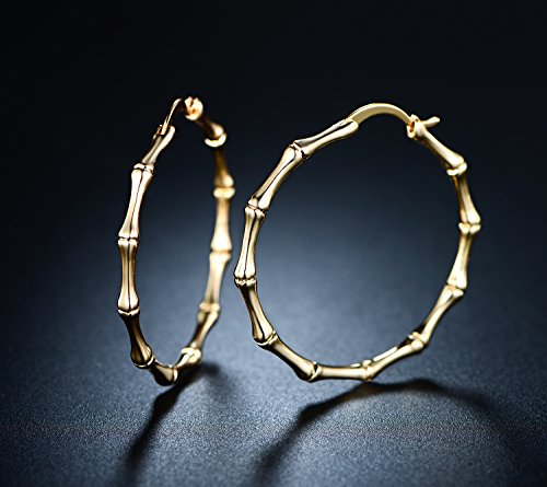 Womens Gold Bamboo Hoop Earrings | Barzel 18K Gold, Rose Gold, or White Gold Plated Bamboo Hoop Earrings4