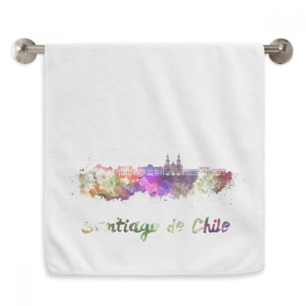 Serviette Santiago de Chile aquarelle 33x74 cm en coton blanc doux pour le visage