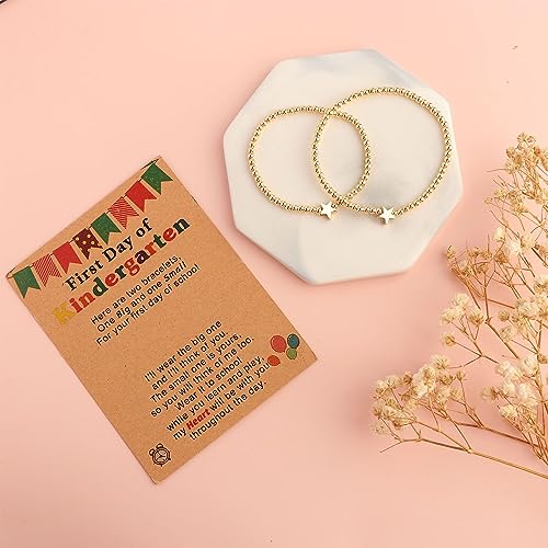 Image of 2Pcs First Day of Kindergarten Preschool Bracelets for Mommy and Me, Matching Heart Beaded Bracelets for Mother Daughter